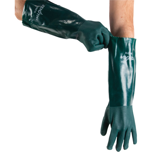 Double Dipped Green Gloves, 18" L, PVC, Cotton Jersey Inner Lining, 70-mil Meunier Outillage Industriel