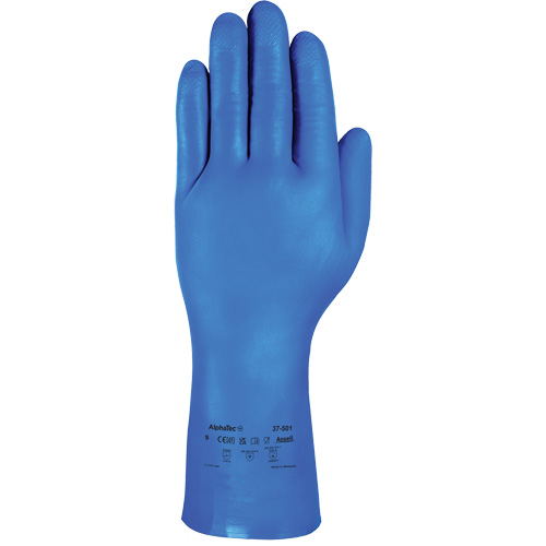 Gants r&eacute;sistants aux produits chimiques bleus pour usage moyen AlphaTec 37-501, Taille 7, 13" lo, Nitrile, 16,5-mil Meunier Outillage Industriel