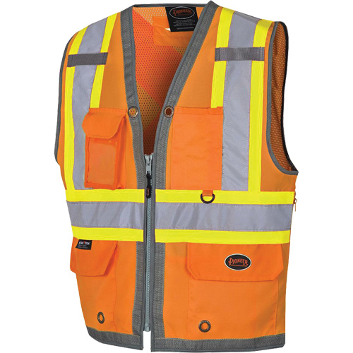 Pioneer Mesh Back Zip Front Surveyor Safety Vest, High Visibility Orange, Small, Polyester Meunier Outillage Industriel