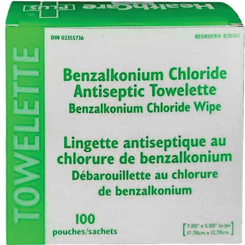 BZK Benzalkonium Chloride Towelette, Towelette, Antiseptic Meunier Outillage Industriel