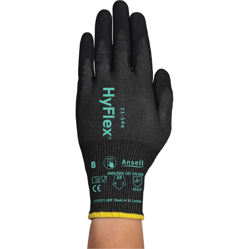 HyFlex&reg; 11-594 Cut-Resistant Gloves, Size Medium/8, 18 Gauge, Nitrile Coated, HPPE/Intercept Shell, ASTM ANSI Level A9/EN 388 Level F Meunier Outillage Industriel