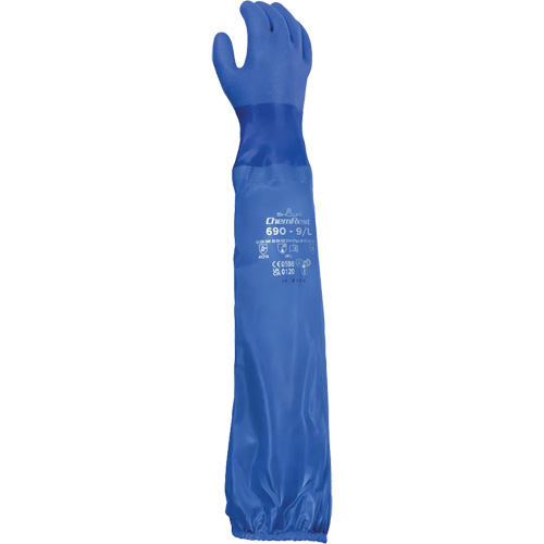690 Chemical-Resistant Gloves, Size Medium/8, 26" L, Cotton/PVC Meunier Outillage Industriel