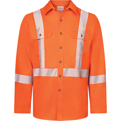 Avenger 7 oz Deluxe Segmented Striped High-Visibility Work Shirt, Style 652, Men's, Large, Orange Meunier Outillage Industriel
