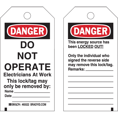 Lockout Tags, Plastic, 3" W x 5-1/2" H, English Meunier Outillage Industriel