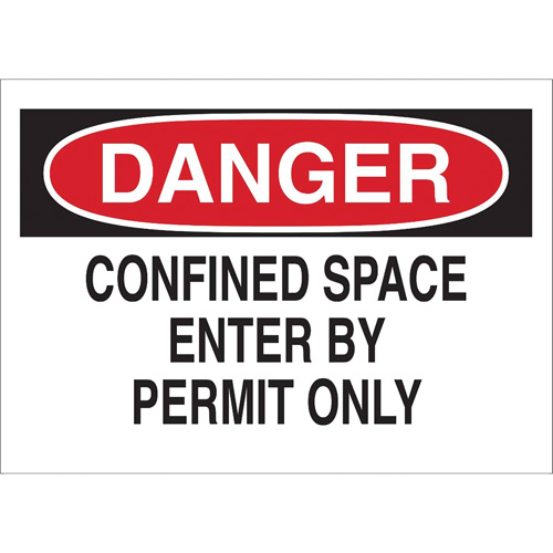 Enseigne "DANGER Confined Space Enter By Permit Only", 10" x 14", Polystyr&egrave;ne, Anglais Meunier Outillage Industriel