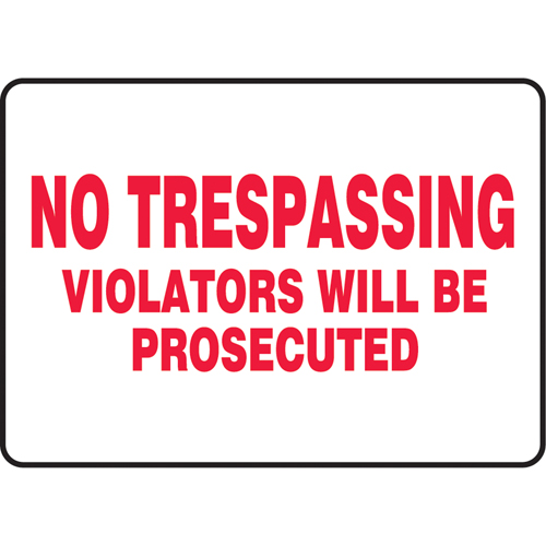 Enseigne  No Trespassing , 10" x 14", Vinyle, Anglais Meunier Outillage Industriel