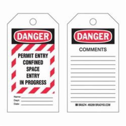 "Confined Space" Tags, Polyester, 3" W x 5-3/4" H, English Meunier Outillage Industriel