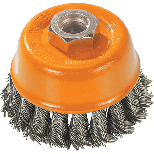 Brosse &agrave; fils nou&eacute;s torsad&eacute;s, 3" dia. x 5/8"-11 arbre Meunier Outillage Industriel