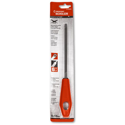 Lime pointue tr&egrave;s mince avec poign&eacute;e rouge, Triangle, 6", Simple Meunier Outillage Industriel