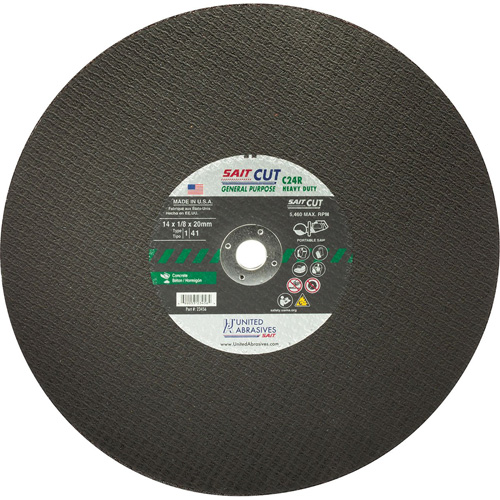 Meule &agrave; tronçonner haute vitesse pour le b&eacute;ton C24R, 12" x 1/8", Arbre de 25/32", Type 1, Carbure de silicium, 6300 Tr/min Meunier Outillage Industriel