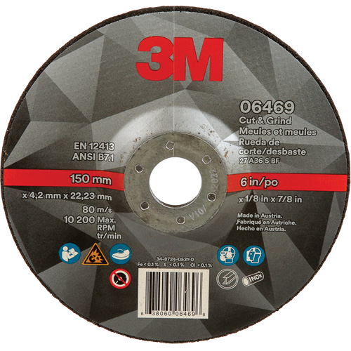 Cut & Grind Wheel, 6" x 1/8", 7/8" Arbor, Type 27, Ceramic Meunier Outillage Industriel
