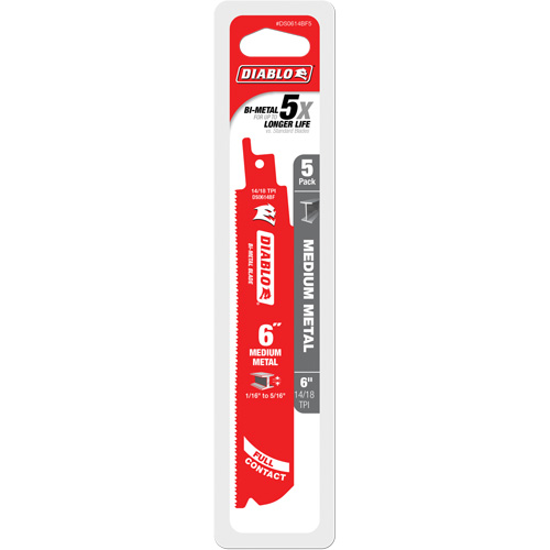 Lame de scie alternative de s&eacute;rie moyenne pour le m&eacute;tal, Bim&eacute;tal, 14-18 Dents par pouce, 6" lo x 1" la Meunier Outillage Industriel