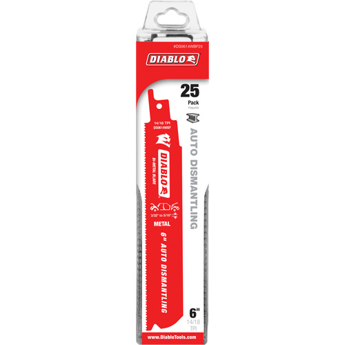 Lame de scie alternative autod&eacute;montage, Bim&eacute;tal, 14-18 Dents par pouce, 6" lo x 1" la Meunier Outillage Industriel