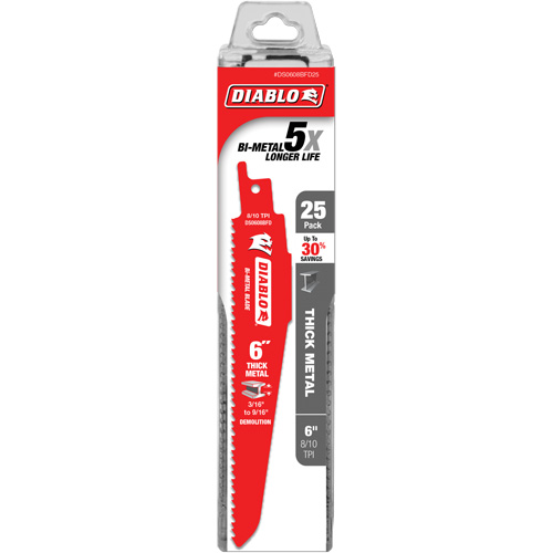 Lame de scie alternative pour la d&eacute;molition et les m&eacute;taux &eacute;pais, Bim&eacute;tal, 8-10 Dents par pouce, 6" lo Meunier Outillage Industriel