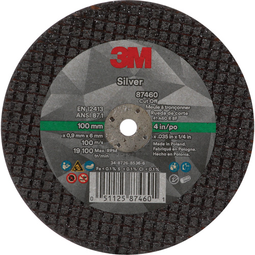 Silver Cut-Off Wheel, 4" x 0.04", 1/4"-28 Arbor, Type 1, Ceramic, 19100 RPM Meunier Outillage Industriel