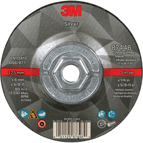 Quick Change Silver Depressed Centre Grinding Wheel 87446, 5" x 1/4", 5/8"-11 Arbor, Type 27, Ceramic Meunier Outillage Industriel