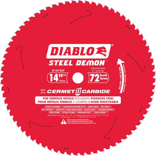 Steel Demon Cermet II Circular Saw Blade, 14", 72 Teeth, Metal Use Meunier Outillage Industriel