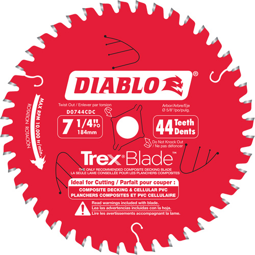 Trex&reg; Blade Cutting Saw Blade, 7-1/4", 44 Teeth, Plastic/Composite Decking Use Meunier Outillage Industriel