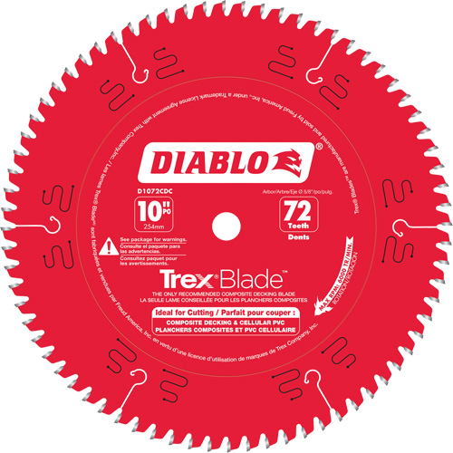 Trex&reg; Blade Cutting Saw Blade, 10", 72 Teeth, Plastic/Composite Decking Use Meunier Outillage Industriel