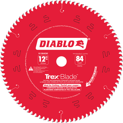 Trex&reg; Blade Cutting Saw Blade, 12", 84 Teeth, Plastic/Composite Decking Use Meunier Outillage Industriel