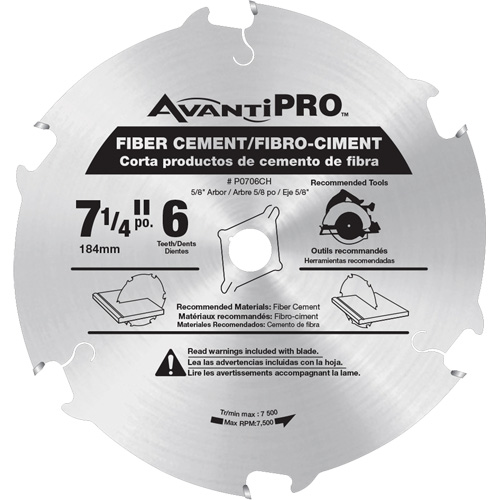 AvantiPro Cutting Saw Blade, 7-1/4", 6 Teeth, Fibre Cement Use Meunier Outillage Industriel