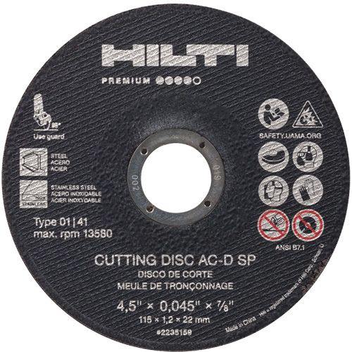 AC-D SP Cut-Off Wheel, 4-1/2" x 0.045", 7/8" Arbor, Type 1, 13580 RPM Meunier Outillage Industriel