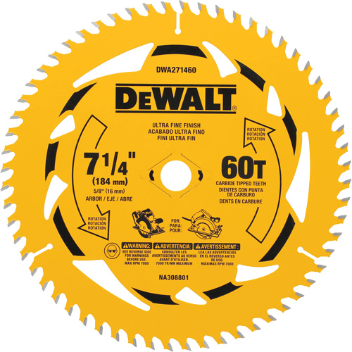 Lame de scie circulaire, 7-1/4", 60 dents, Pour Bois Meunier Outillage Industriel