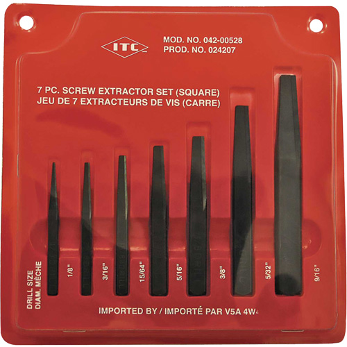 ISE-7 Ensemble d'extracteurs de vis carr&eacute;es 7 pi&egrave;ces, Pour vis de 1/8" - 9/16" Meunier Outillage Industriel