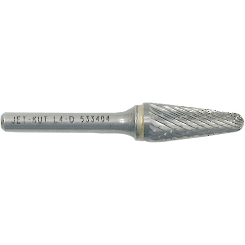 L4-D JET-KUT&reg; Taper Shape Burr with Radius End, 1/4" Dia., 1/4" Shank, 1-1/8" Depth of Cut Meunier Outillage Industriel