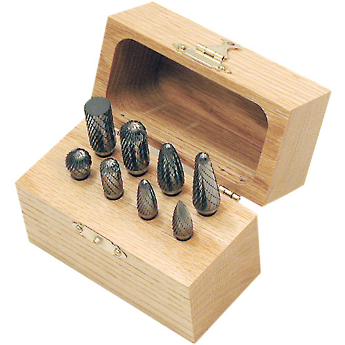 CBK-8 Carbide Bur Set in Wooden Box, 8 Pieces Meunier Outillage Industriel