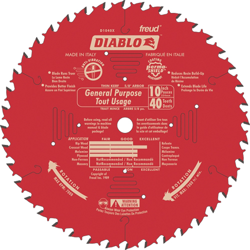 Saw Blades - General Purpose, 10", 40 Teeth, Wood Use Meunier Outillage Industriel