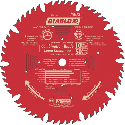 Contractor Saw Blades - Combination Saw Blades, 10", 50 Teeth, Wood Use Meunier Outillage Industriel