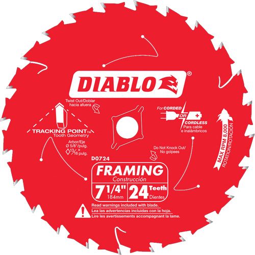 Framing Saw Blade, 7-1/4", 24 Teeth, Wood Use Meunier Outillage Industriel