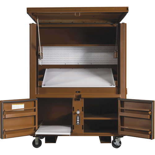 Coffre de chantier et surface de travail sur le terrain, 33" la x 63" p x 80" h, Acier, Rouge Meunier Outillage Industriel