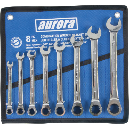 Jeu de cl&eacute;s &agrave; cliquet &agrave; t&ecirc;te fixe, Combinaison, 8 morceaux, Imp&eacute;rial Meunier Outillage Industriel