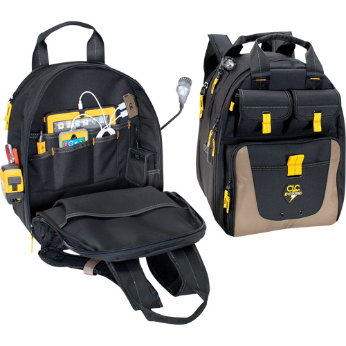 Sac &agrave; dos avec prises de recharge pour appareils &eacute;lectroniques, 15" lo x 10-1/2" la, Noir, Polyester Meunier Outillage Industriel