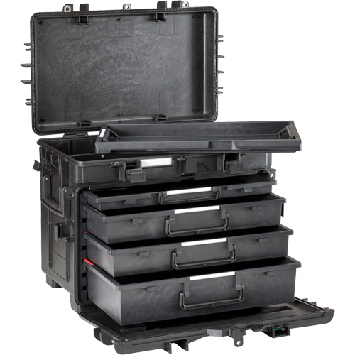 Coffre &agrave; outils militaire mobile avec tiroirs, 4 tiroirs, 22-4/5" la x 15" p x 18" h, Noir Meunier Outillage Industriel