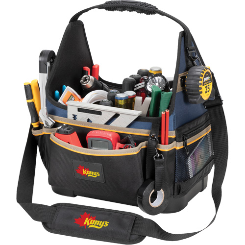 Molded Base Electrical/HVAC Tool Carrier, Ballistic Polyester, 20 Pockets, Black/Blue Meunier Outillage Industriel