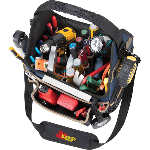 Molded Base Electrical/HVAC Tool Carrier, Ballistic Polyester, 20 Pockets, Black/Blue Meunier Outillage Industriel