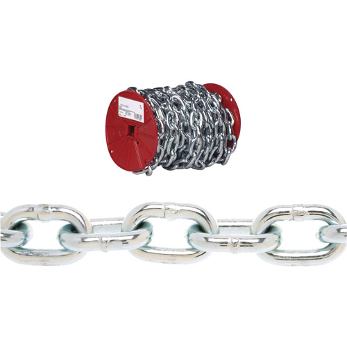 Campbell&reg; Proof Coil Chain, Low Carbon Steel, 3/16" x 100' (30.4 m) L, Grade 30, 800 lbs. (0.4 tons) Load Capacity Meunier Outillage Industriel