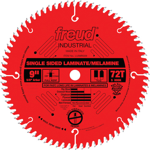 Lames de scie industrielle TCS pour panneaux de particules, 9", 72 dents, Pour Stratifi&eacute; Meunier Outillage Industriel