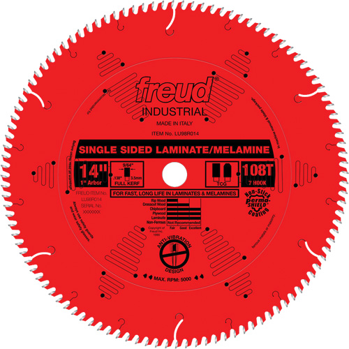 Lames de scie industrielle TCS pour panneaux de particules, 14", 108 dents, Pour Stratifi&eacute; Meunier Outillage Industriel