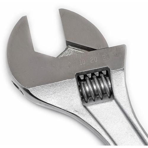 Adjustable Tapered Handle Wrench - Carded, 15" L, 1-11/16"/43 mm Max Width, Chrome/Polished Meunier Outillage Industriel