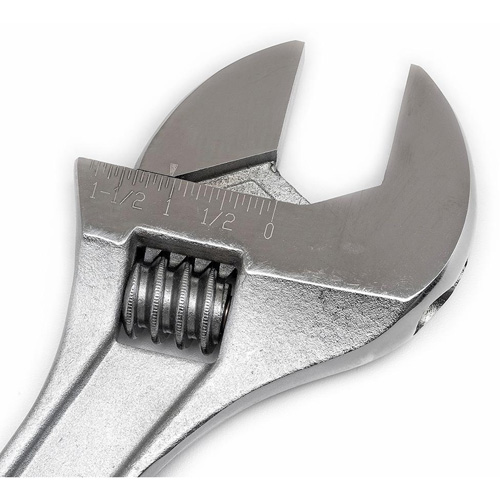 Adjustable Tapered Handle Wrench - Carded, 15" L, 1-11/16"/43 mm Max Width, Chrome/Polished Meunier Outillage Industriel