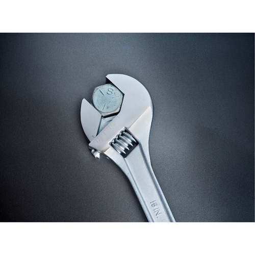 Adjustable Tapered Handle Wrench - Carded, 15" L, 1-11/16"/43 mm Max Width, Chrome/Polished Meunier Outillage Industriel