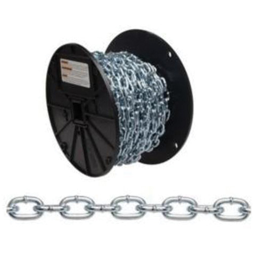 Straight Link Machine Chain, Low Carbon Steel, #4 x 100' (30.4 m) L, 215 lbs. (0.1075 tons) Load Capacity Meunier Outillage Industriel
