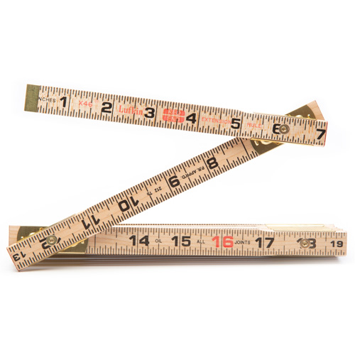 Red End&reg; Rule with Two 6" Slide Rule Extensions, 6' L, Wood, 1/16" Graduations Meunier Outillage Industriel