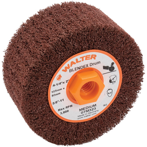 Tambour de conditionnement de surface Blendex ALLSTEEL, 4-1/4" dia. x 2" la, 5/8"-11 Arbre, Grain Moyen Meunier Outillage Industriel