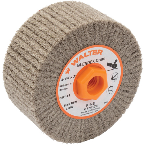 ALLSTEEL Blendex Surface Conditioning Drum, 4-1/4" Dia. x 2" W, 5/8"-11 Arbor, Fine Grit Meunier Outillage Industriel