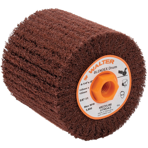 Tambour de conditionnement de surface Blendex ALLSTEEL, 4-1/4" dia. x 4" la, 5/8"-11 Arbre, Grain Moyen Meunier Outillage Industriel
